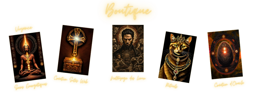 Boutique spirituelle des Oracles de Sylvio : rituels de libération, soins énergétiques, guidances et créations vibratoires pour éveiller votre lumière.