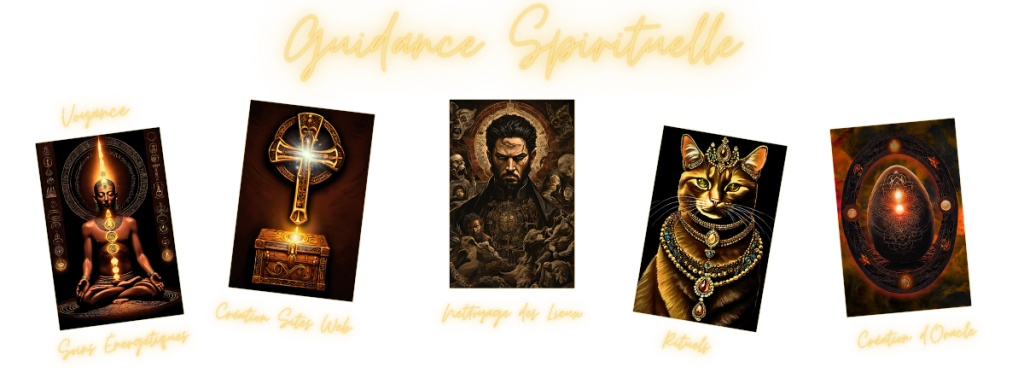 Bannière dorée représentant la guidance spirituelle, les messages d’âme et les tirages intuitifs.